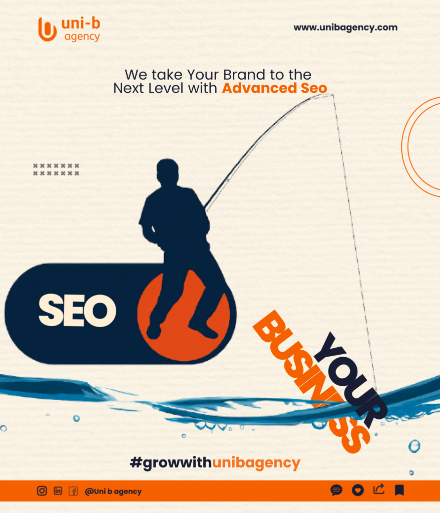 Advanced SEO strategies illustration showing a fisherman pulling businesses out of search engine competition using smart SEO techniques