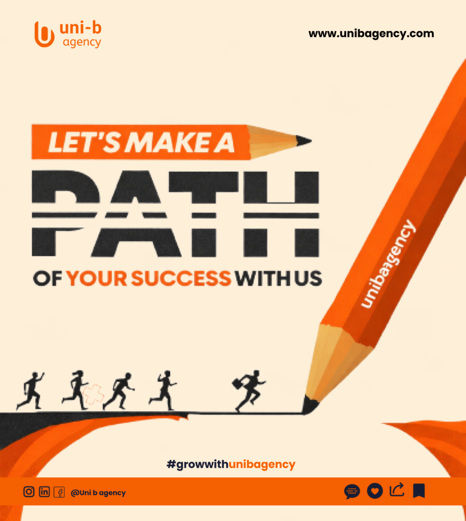 Illustration showing a clear path to business success built through strategy, planning, and digital marketing support.