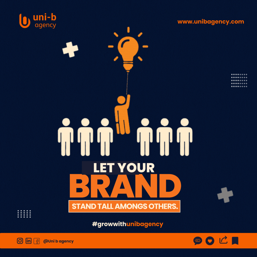 Illustration showing a brand standing out among competitors using creativity and strategic digital marketing to gain visibility.