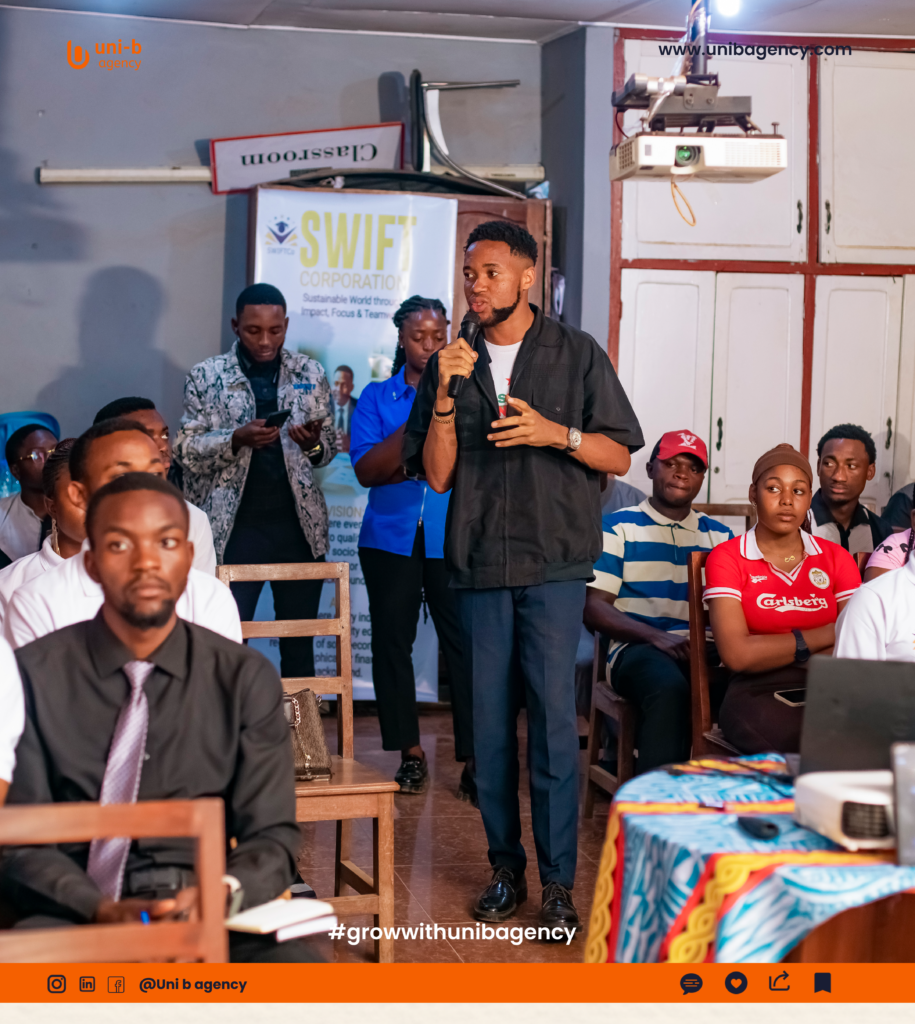 Uni-B Agency speaking at SWIFT Cooperation General Assembly on youth empowerment and digital leadership